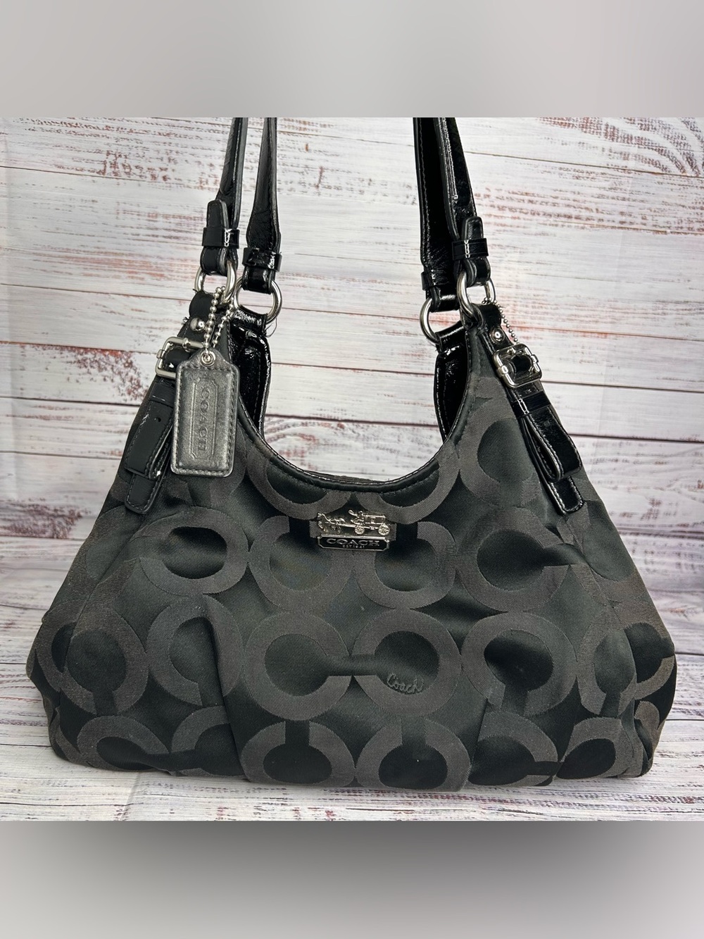 Coach Madison Op Art Maggie Bag Black Blue Interior Please Read Description